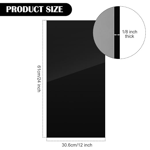 Juexica 2 Pcs 12'' x 24'' Black Acrylic Sheet 1/8'' Thick Cast Acrylic Sheet
