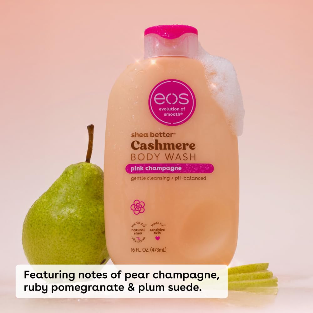 eos Shea Better Cashmere Body Wash, Pink Champagne, Moisturizing and Nourishing, pH Balanced Creamy Gel Formula, Paraben & Phthalate Free, Sensitive Skin,16 fl oz