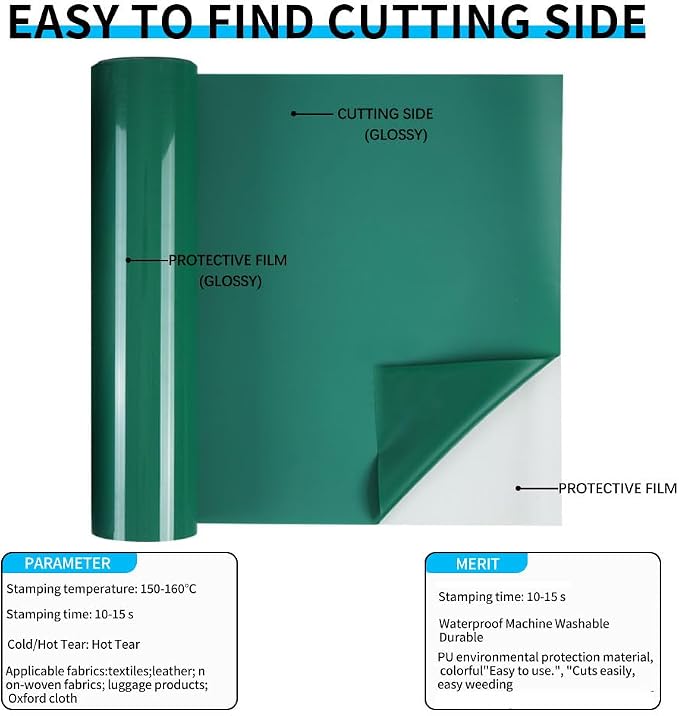 guangyintong Green Heat Transfer Vinyl HTV Rolls, Glossy Surface HTV Vinyl