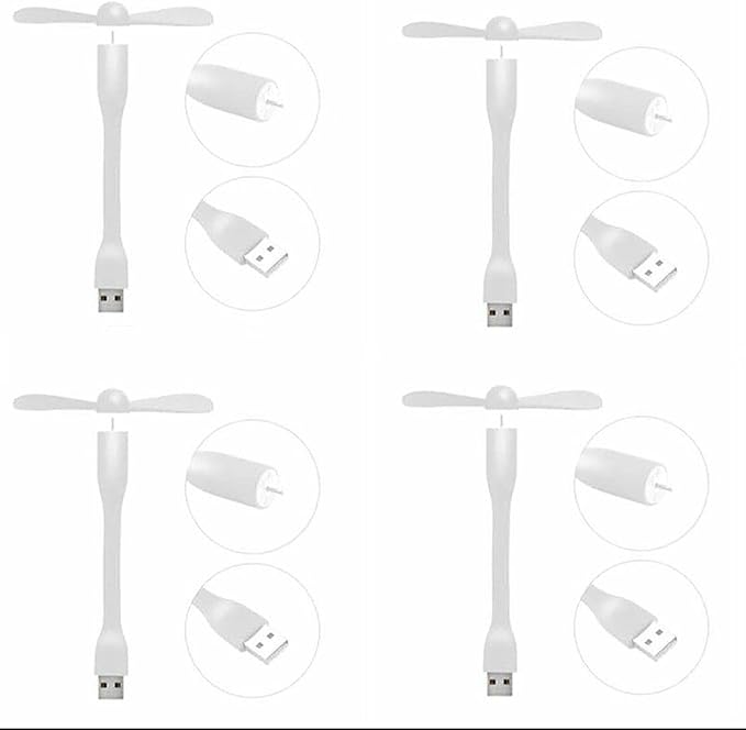 Mini USB Fan, Portable Pocket Fan USB-A Powered Little Cooler, Quiet Operation, for Home Office Car Outdoor Travel- 4 Pack (White)