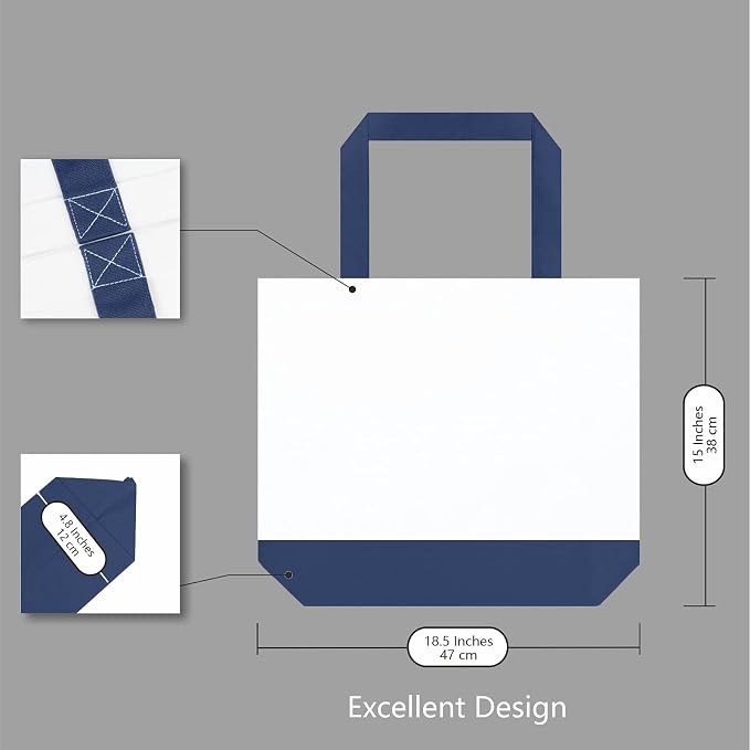 TOPDesign 3-Pack Super Strong Large 12oz Cotton Canvas Tote Bags, Reusable