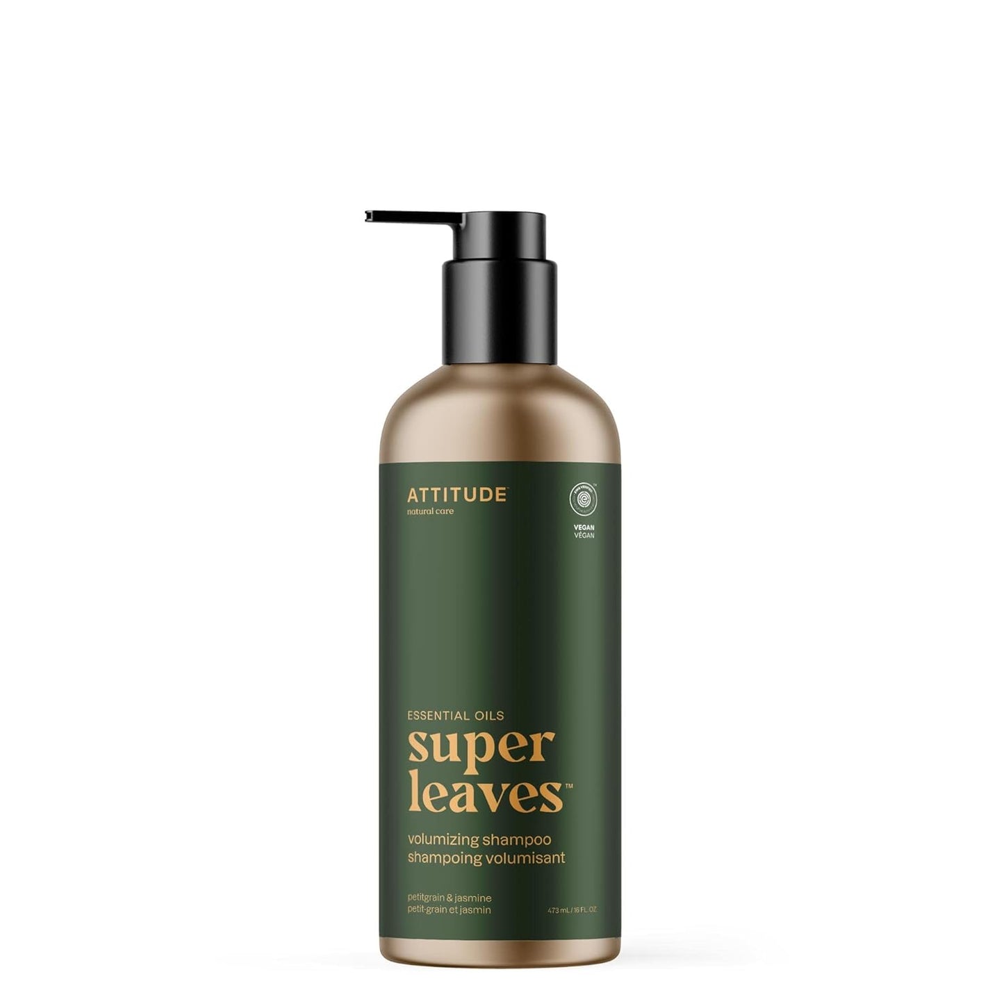 ATTITUDE Volumizing Shampoo, Petitgrain and Jasmine, EWG Verified with Essential Oils, Vegan & Plant-Based, Aluminum Bottle, For Thin and Flat Hair, 16 Fl Oz