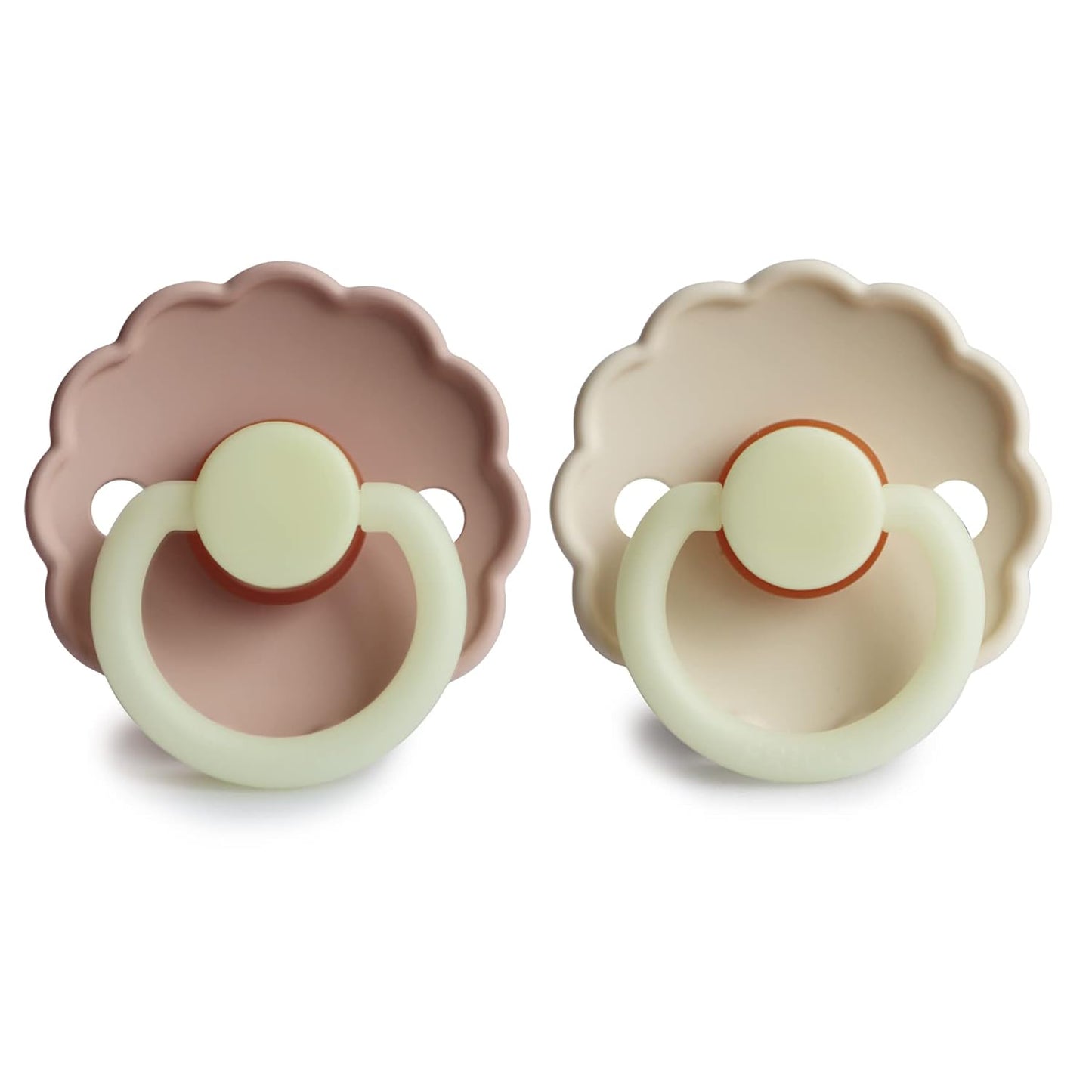 FRIGG Daisy Night Natural Rubber Baby Pacifier | Made in Denmark | BPA-Free (Blush/Cream, 0-6 Months) 2-Pack