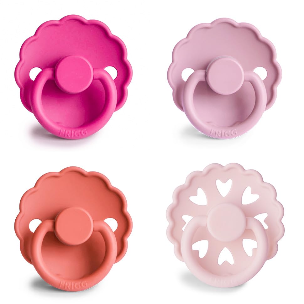 FRIGG SilkySoft Silicone Baby Pacifier 4-Pack Rosy Romance | Made in Denmark | BPA-Free (6-18 Months)