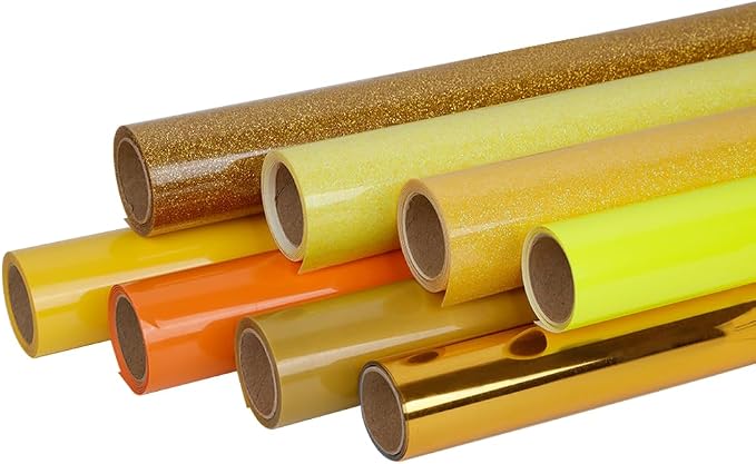 FUNKAKA Yellow Heat Transfer HTV Vinyl Bundle, 8 Rolls 12" x 3ft Iron On Vinyl