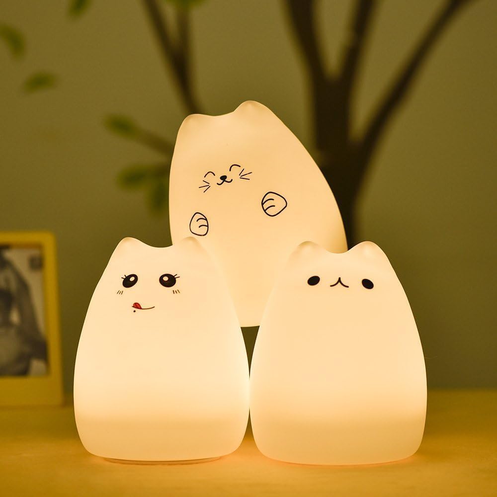 Celebrity Cat USB Rechargeable Silicone 7-Color Changing LED Night Light for Kids & Baby, Nursery & Bedroom Nightlights, Christmas Gifts