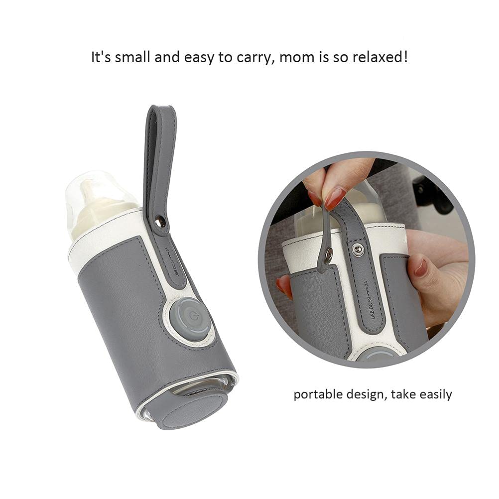 GOTOTOP Bottle Warmer Bag Portable Baby Bottle Warmer Leather Three Gears Adjustable Heated Bottle Bag Car Portable Thermostat Heating Cup Cover (a)