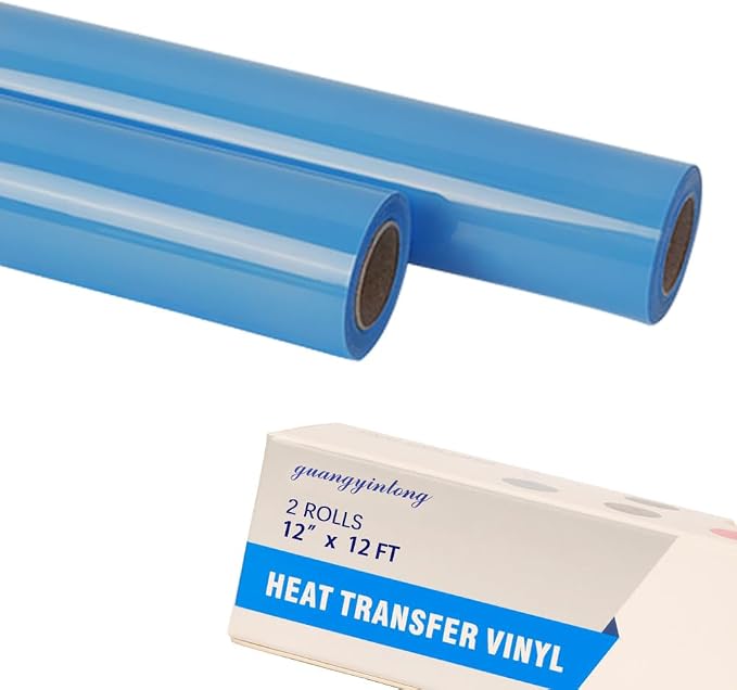 guangyintong Sky Blue Heat Transfer Vinyl HTV Rolls, 2 Rolls 12" x 12ft Sky