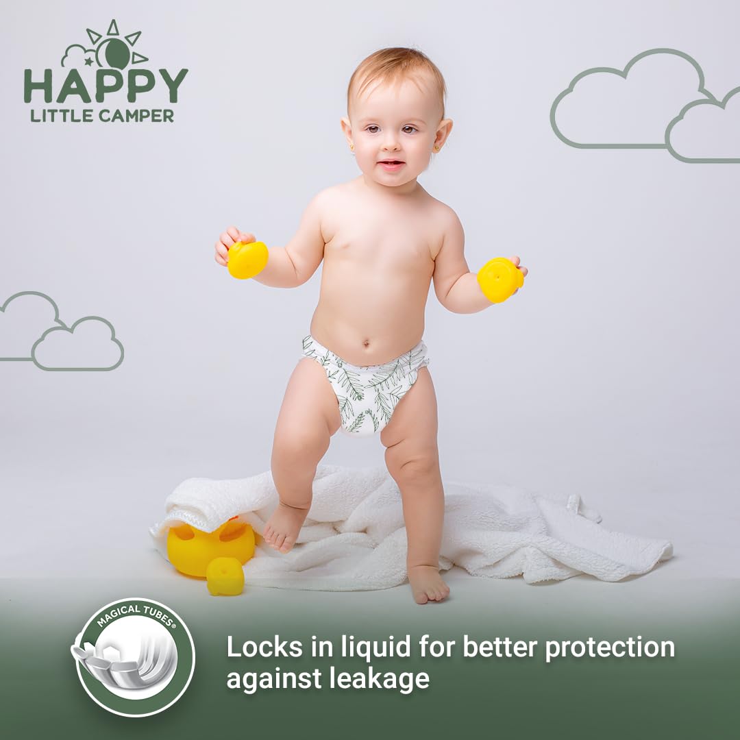 Happy Little Camper Ultra-Absorbent Natural Baby Diapers Size 3 - Hypoallergenic & Chlorine-Free Disposable Diaper Safe for Sensitive Skin - Unscented Crawler Diapers - 31 Count