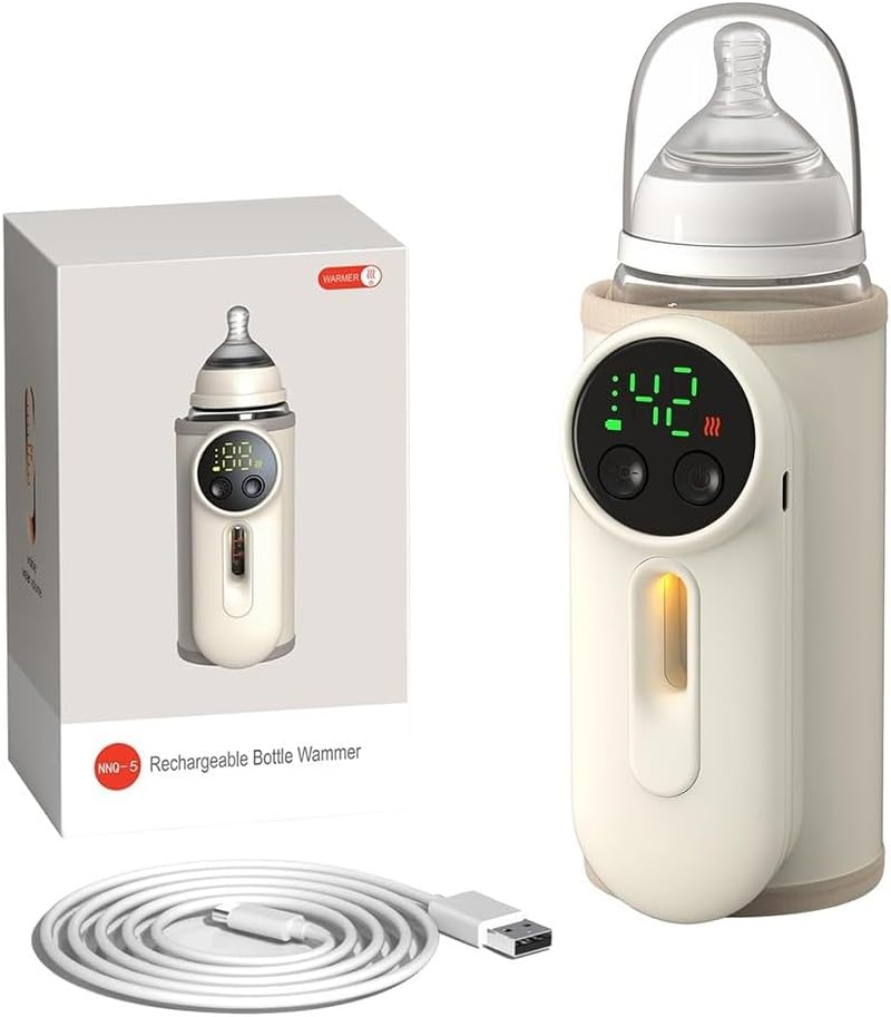 Portable 8000mAh Baby Bottle Warmer Bag with USB Charging and Vacuum Insulation, Milk Heating for Travel and Outdoor Feeding, Compatible with Standard and Wide Neck Bottles, Beige