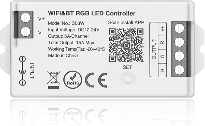 BTF-LIGHTING C03W RGB PWM SMD FCOB (+ R G B) 4PIN LED Strip 2.4GHz Tuya WiFi Group Controller Alexa Google Home Smartphone APP Control Compatible with WR01RF RC03RFB RC04RFB RC05RFB Remote