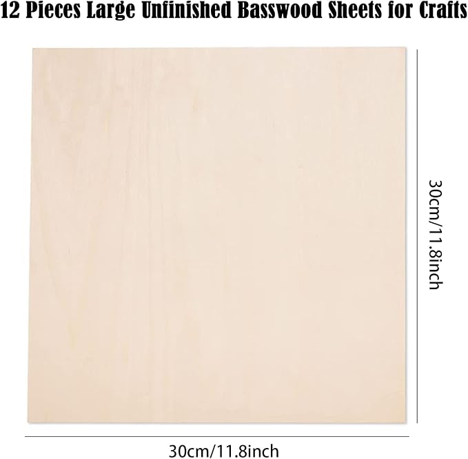 12 Pack 12 x 12 x 1/16 Inch-2 mm Thick Basswood Sheets