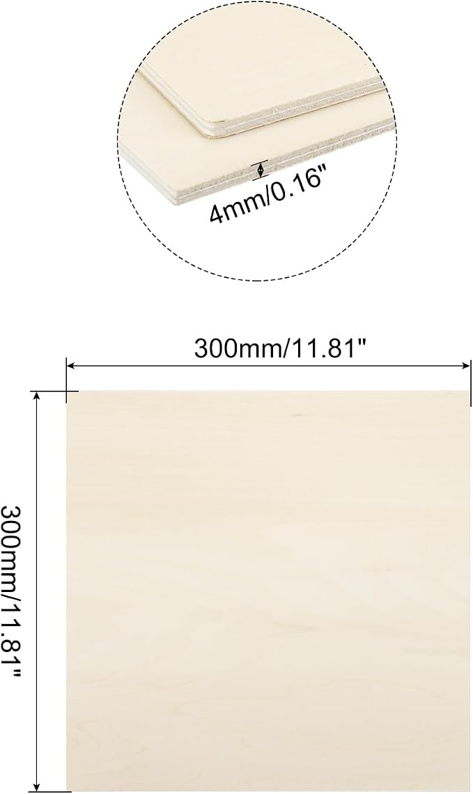 MECCANIXITY 3pcs Basswood Sheets 12 x 12 x 5/32 Inch Unfinished Wood Boards