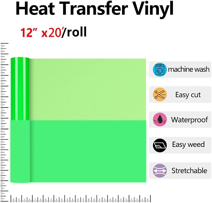 HTVVETUR Glow in The Dark HTV Heat Transfer Vinyl Roll 12 Inch by 20 Feet Iron