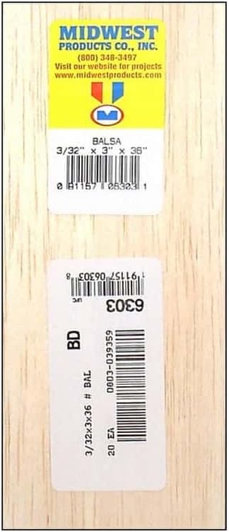 6303 Balsa Wood, 3/32 x 3 x 36-in.