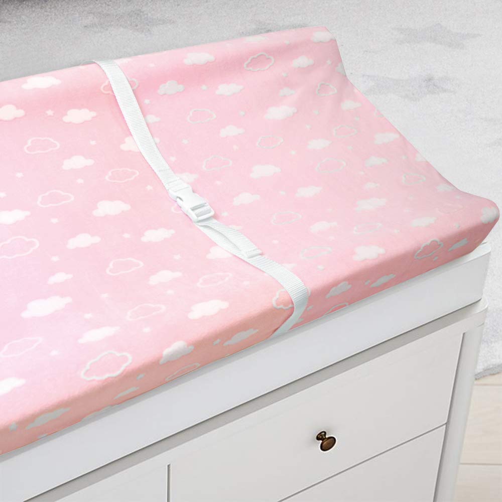 American Baby Company Heavenly Soft Chenille Fitted Contoured Changing Pad Cover, 3D Pink Cloud, for Girls