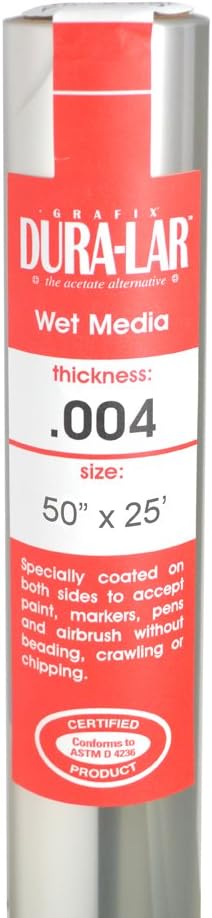 Grafix Dura-Lar 0.004" Film, Ultra Clear Wet Media 50" x25', Plastic Film