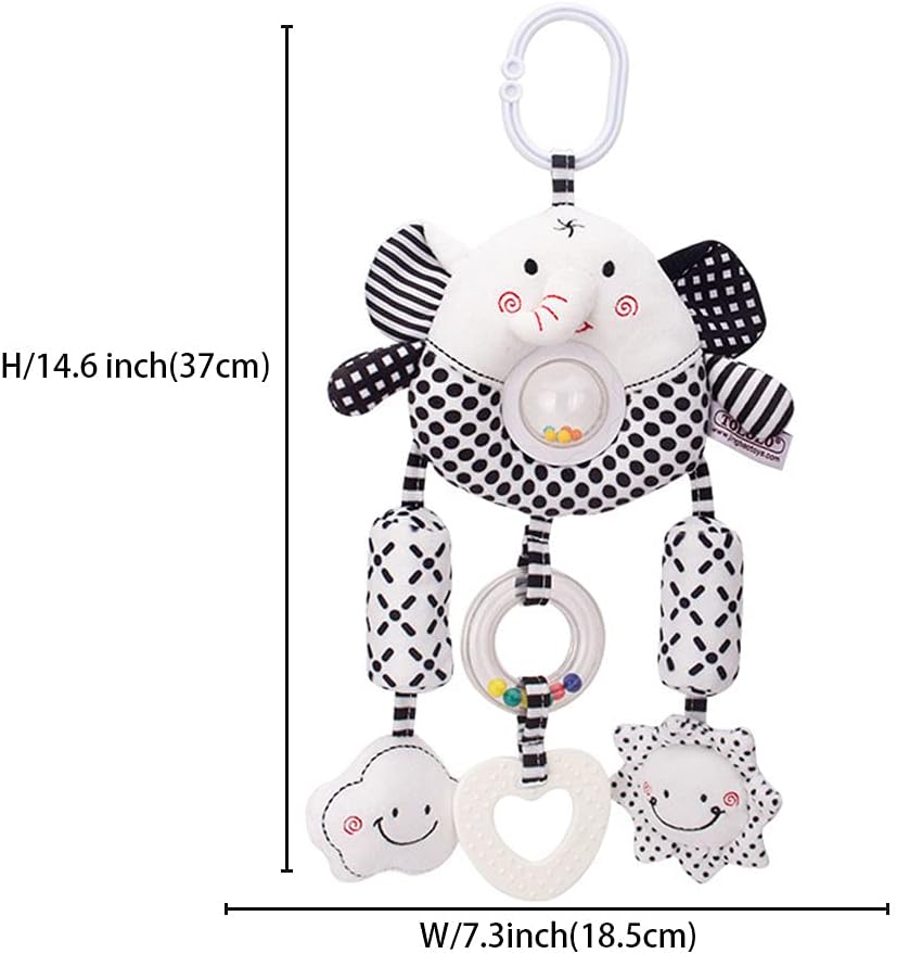 D-KINGCHY Baby Toys Car Seat Stroller Plush Hanging Rattle Animal Stuffed Hanging Toy with Teether Rattle Sound for 0-3 Years Old (Elephant)