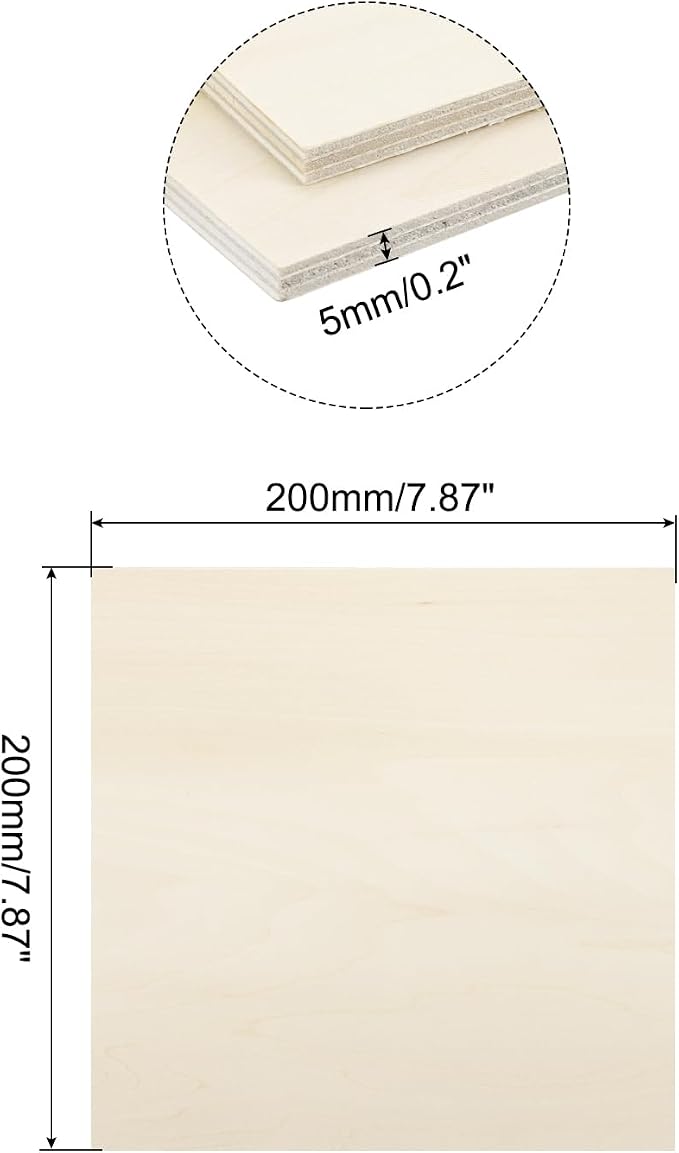 MECCANIXITY 3pcs Basswood Sheets 8 x 8 x 3/16 Inch Unfinished Wood Boards