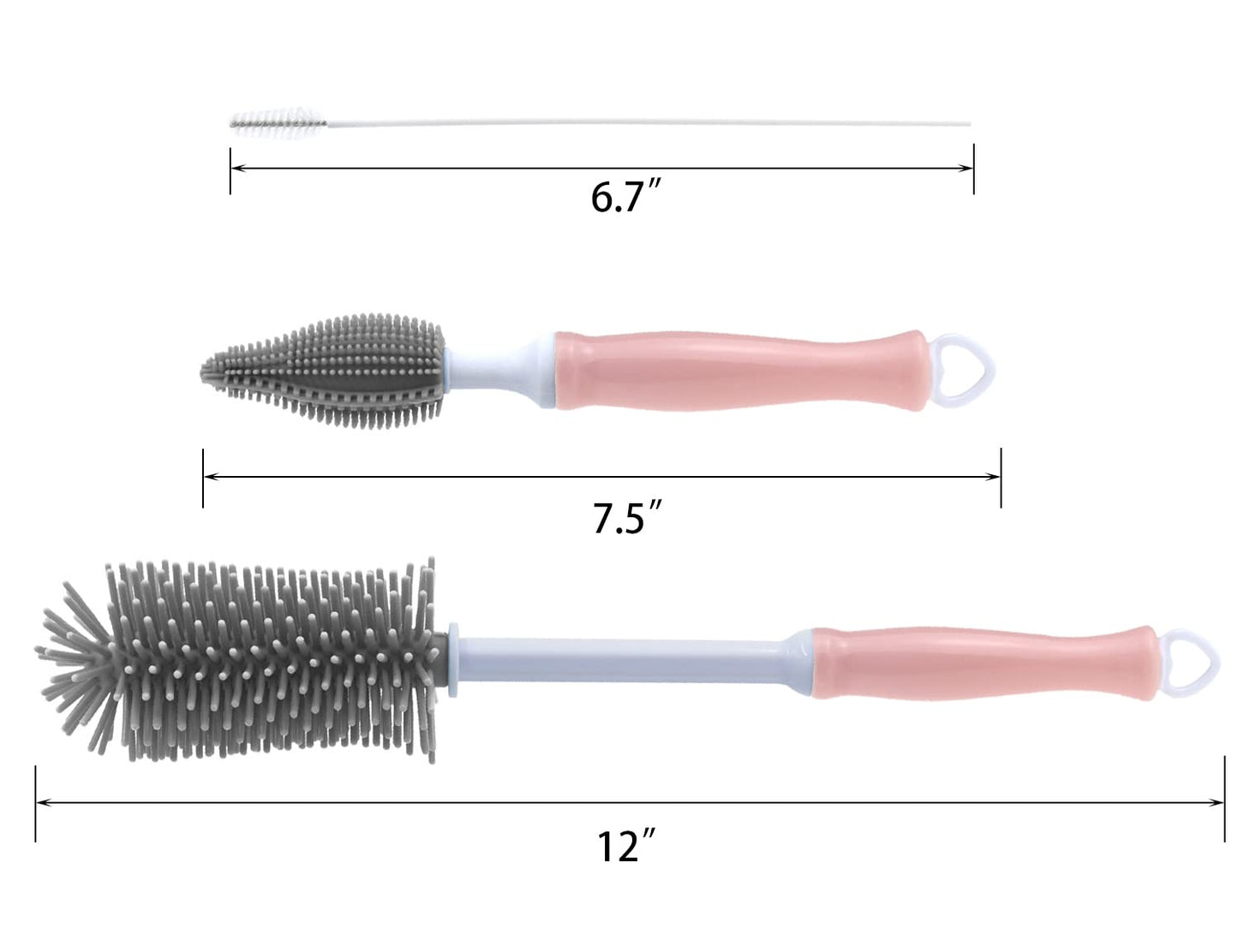 Silicone Cleaning Brush, 12" Long Handle Water Bottle Cleaner for Baby, Sports, Vase, Glassware, and Smaller Diameter Openings
