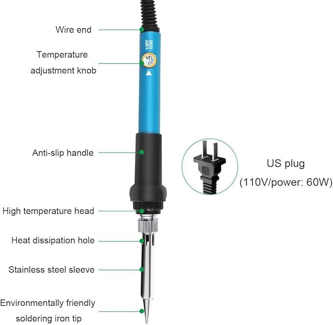 Soldering Iron Kit, 60W Soldering Iron with Interchangeable Iron Tips, Stand, Solder Tube, Welding Wire, 12-in-1 Adjustable Temperature Soldering Gun Welding Iron Kit for any Hobby Enthusiast 110V