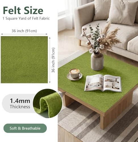 Fern Geen Felt Fabric 36'' X 36'', 1.4mm Large Felt Sheets Soft Durable Crafts
