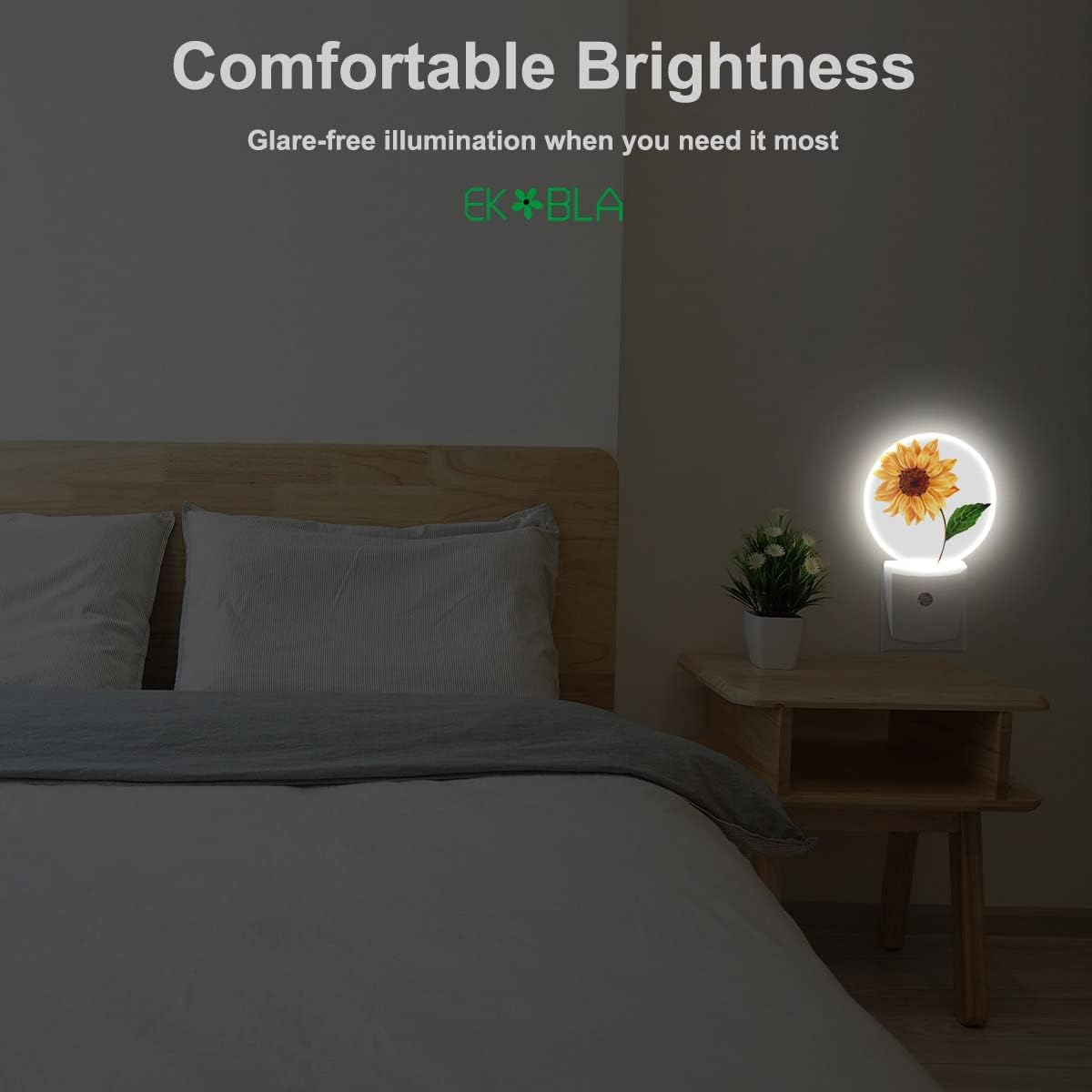 EKOBLA Spring Sunflower Night Lights Plug into Wall Happy Sunflower Green Leaf Night Light Bedroom Decor for Boys Girls Grandma Grandpa Dusk to Dawn Sensor LED Lamp Home Wall Decor