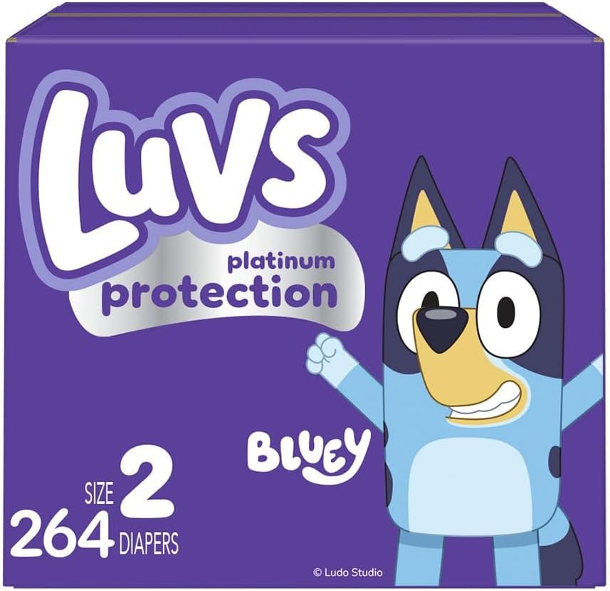 Luvs Size 2 Baby Diapers, Platinum Protection Bluey Diapers for Day & Night, Size 2, 264 Count (Packaging May Vary)