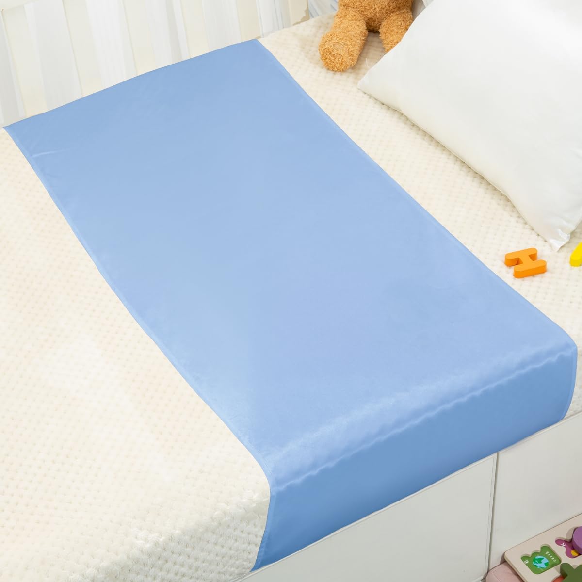 PROMEED 23 Momme Silk Bassinet Sheet for Baby Hair, No More Bed Head and Baby Bald Spots, 100% Mulberry Silk Crib Sheets for Baby Boy/Girl (Blue)