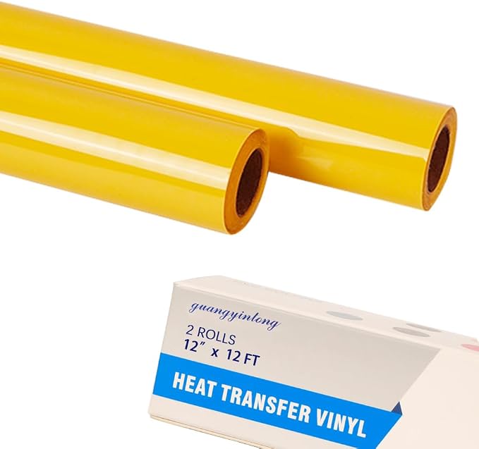 guangyintong Yellow Heat Transfer Vinyl HTV Rolls, 2 Rolls 12" x 12ft Yellow