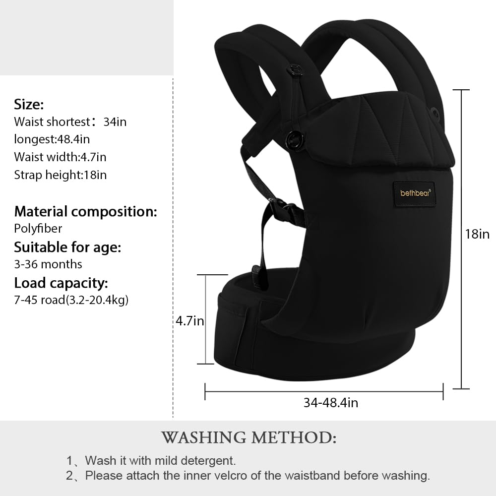 Baby Carrier Newborn to Toddler, 7-45 lbs with Natural Cotton Linen, Ergonomic Design,Versatile and Adjustable,Hands Free for Moms&Dads (Black)