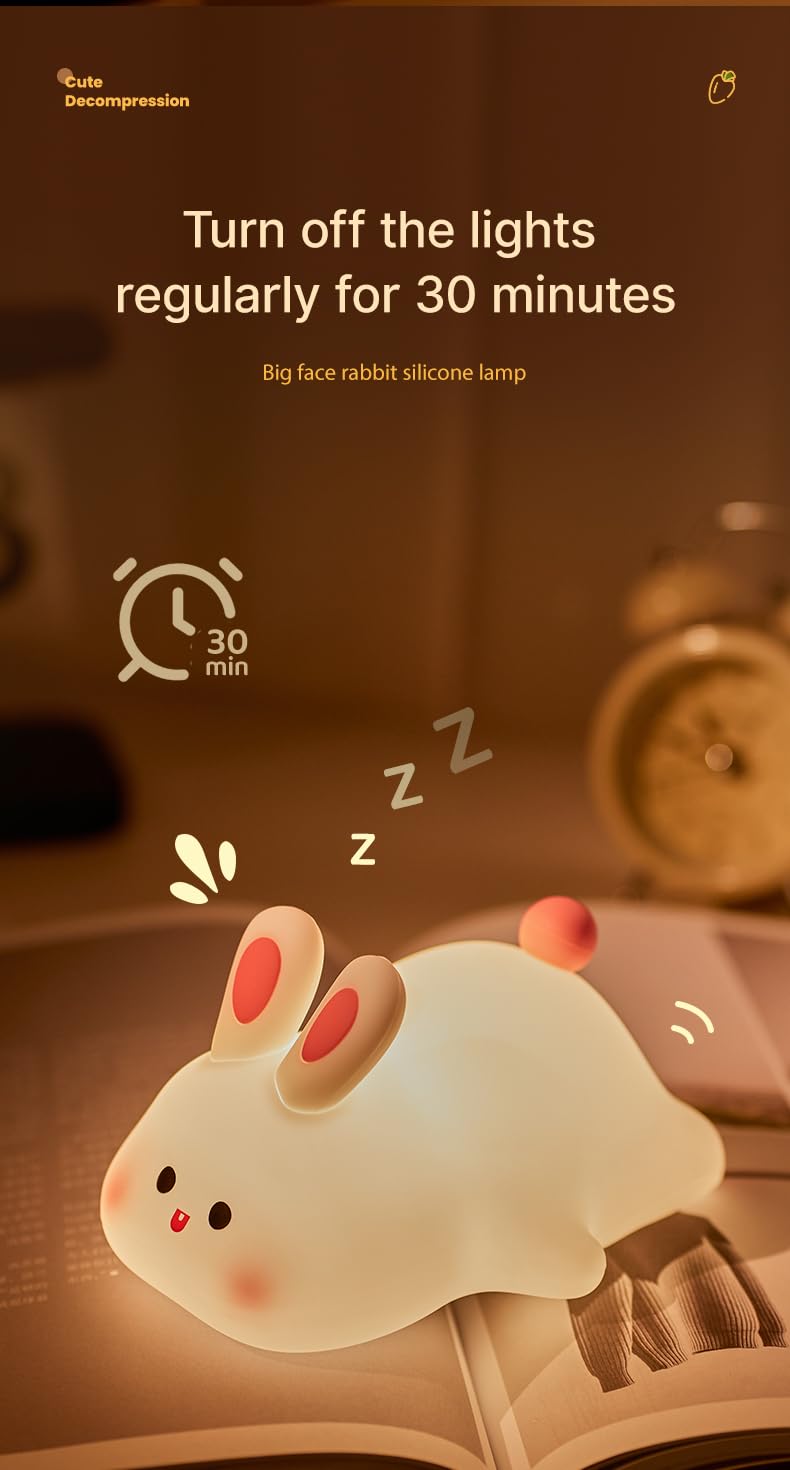 ATSUI Rabbit Night Light, LED Squishy Novelty Animal Night Lamp, Food Grade Silicone 3 Level Dimmable Nursery Nightlight for Desk Decor, Funny Gifts Stuff for Boys Girls Baby, White Elephant Gifts