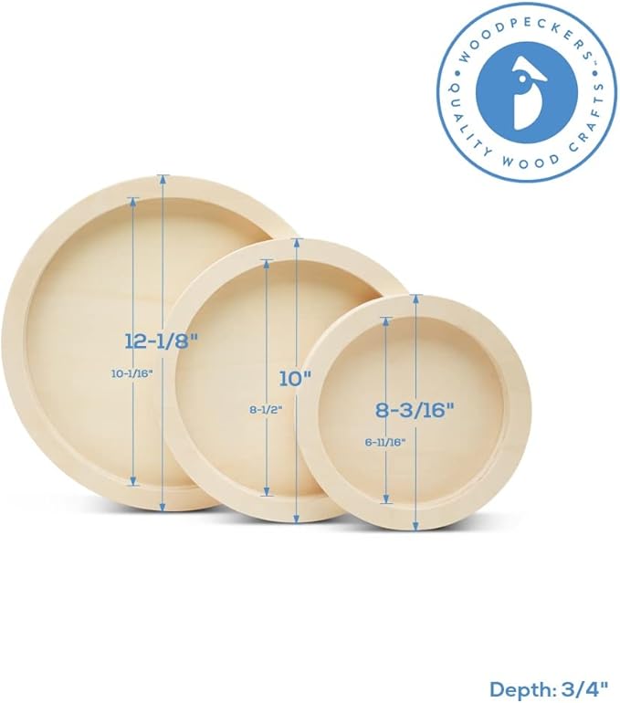 Circle Wood Panel 8-3/16 inch Diameter, Unfinished Wooden Trays