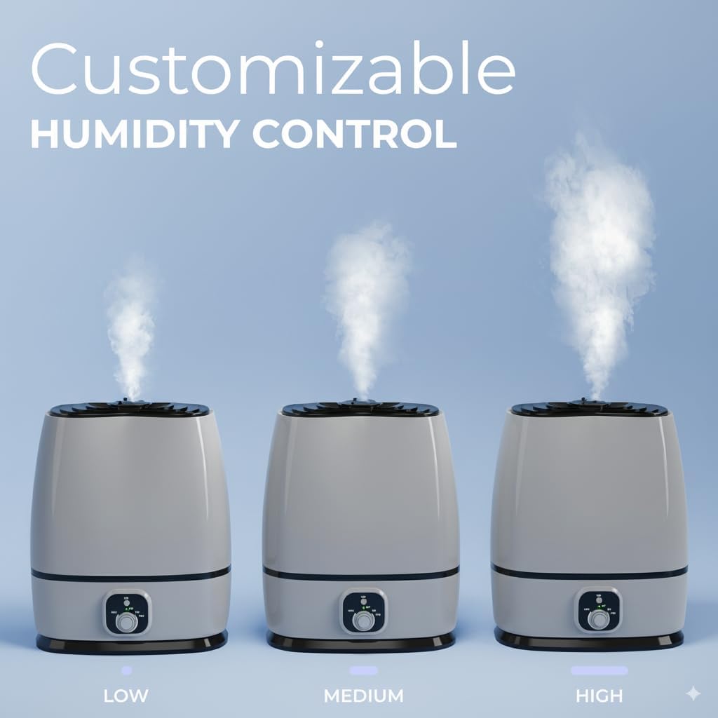 Everlasting Comfort 6L Humidifier Large Room, High Mist Output 50+ HR Runtime Ultrasonic Humidifiers for Bedroom, Easy to Use & Clean for Home, Baby Humidifier, Plants, Congestion, Indoor