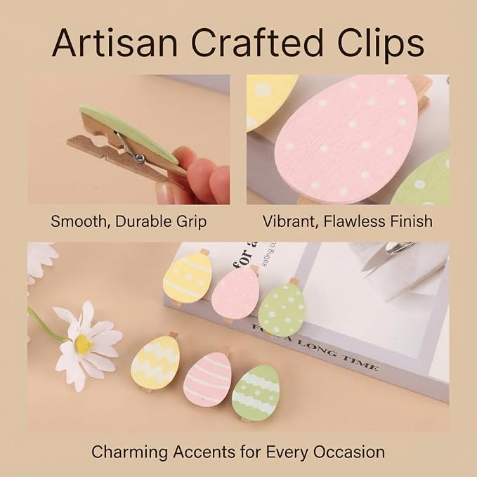 18 Pack Colorful Egg Wooden Clothespins, Mini Decorative Clips