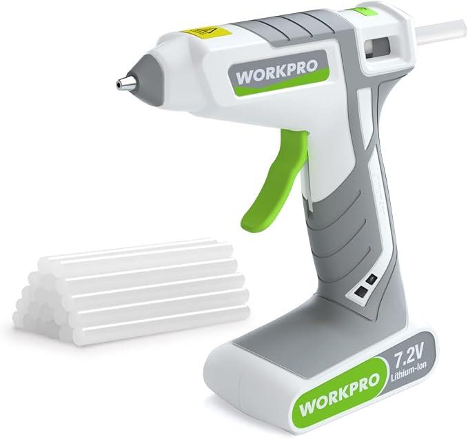 WORKPRO 7.2V Cordless Hot Melt Glue Gun, Rechargeable Fast Preheating Glue Gun