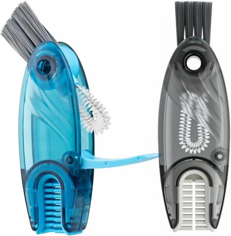 4 in 1 Cup Lid Cleaning Brush Set Multifunctional Bottle Brush Cleaner Tiny Bottle Cup Lid Brush Straw Cleaner Tools Mini Silicone Bottle Cup-Holder Cleaner with Hook Remover Blue & Grey