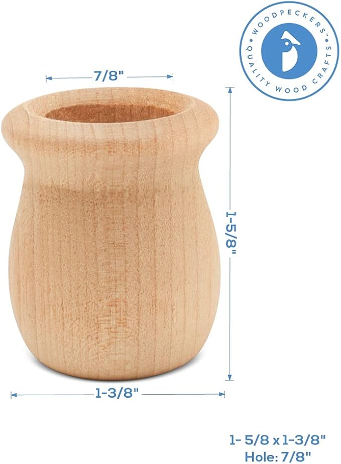 Bean Pot Candle Cups, 1-5/8 Inch, 29/32 Inch Hole, Wood Turnings