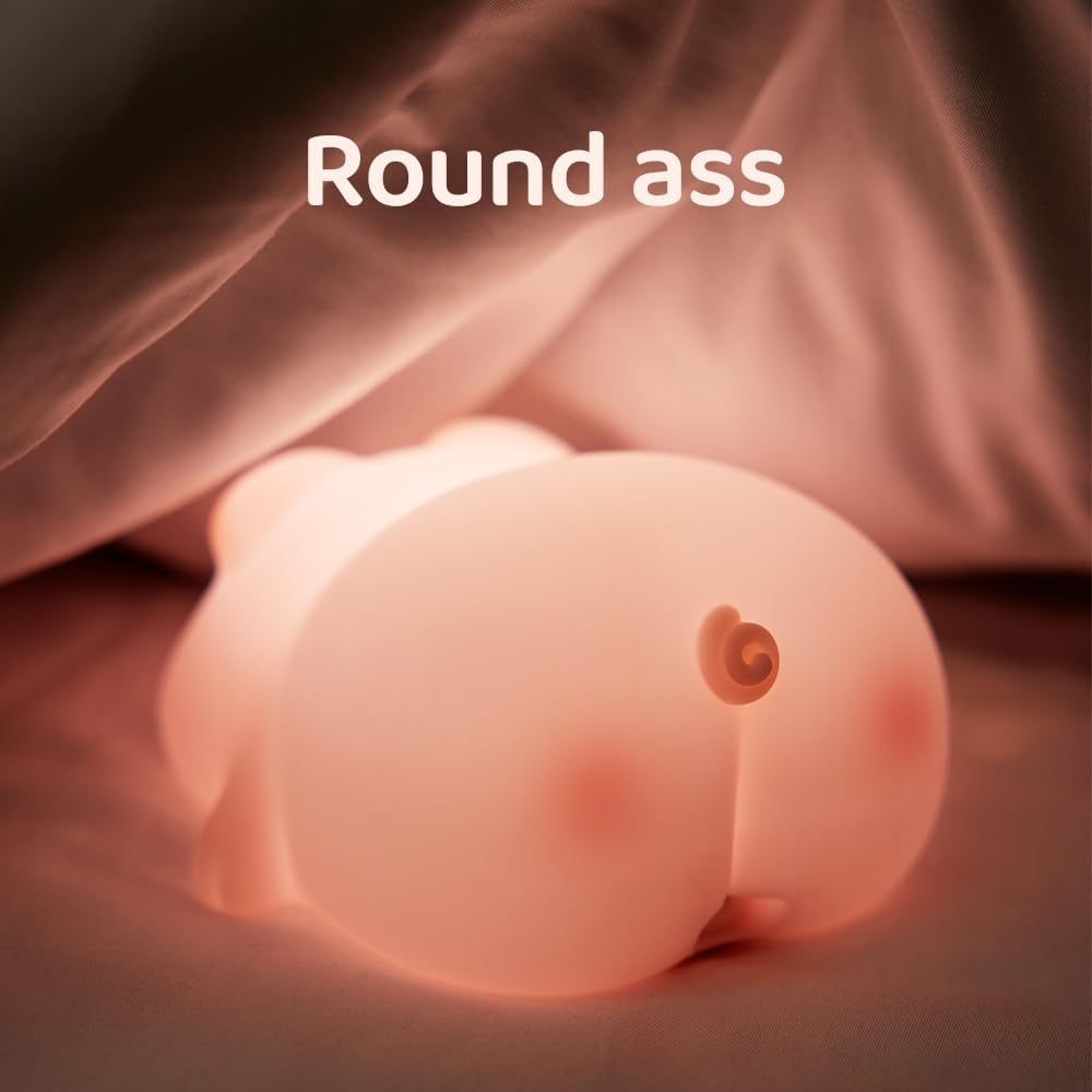Cute Silicone Piggy Night Lights for Kids, LED Piggy Cute Lamp,Rechargeable Bedside Touch Night Light, 3 Level Dimmable Kids Night Light for Breastfeeding Nursery Decor