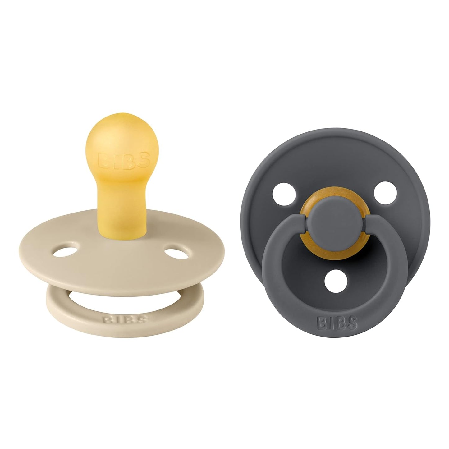 BIBS Pacifiers Colour Collection | Natural Rubber Baby Pacifier | Set of 2 BPA-Free Soothers | Made in Denmark | 0+ Months (Pack of 2) | Vanilla/Iron