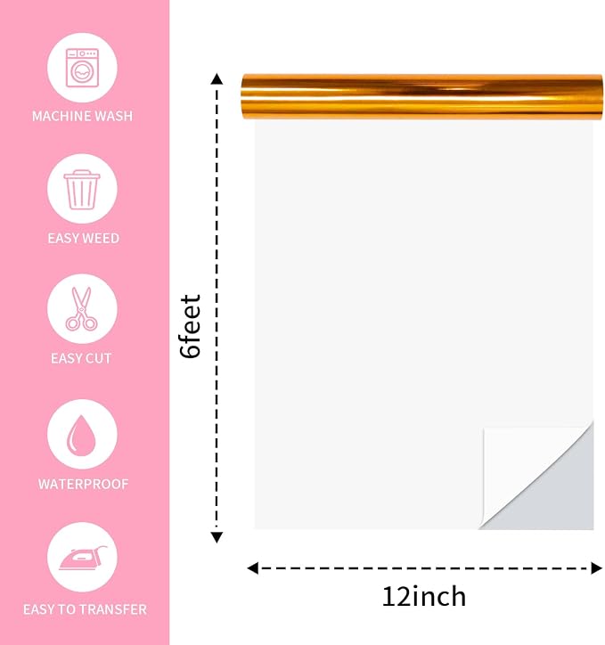 Bronze Heat Transfer Vinyl Roll, Soft Metallic Foil HTV