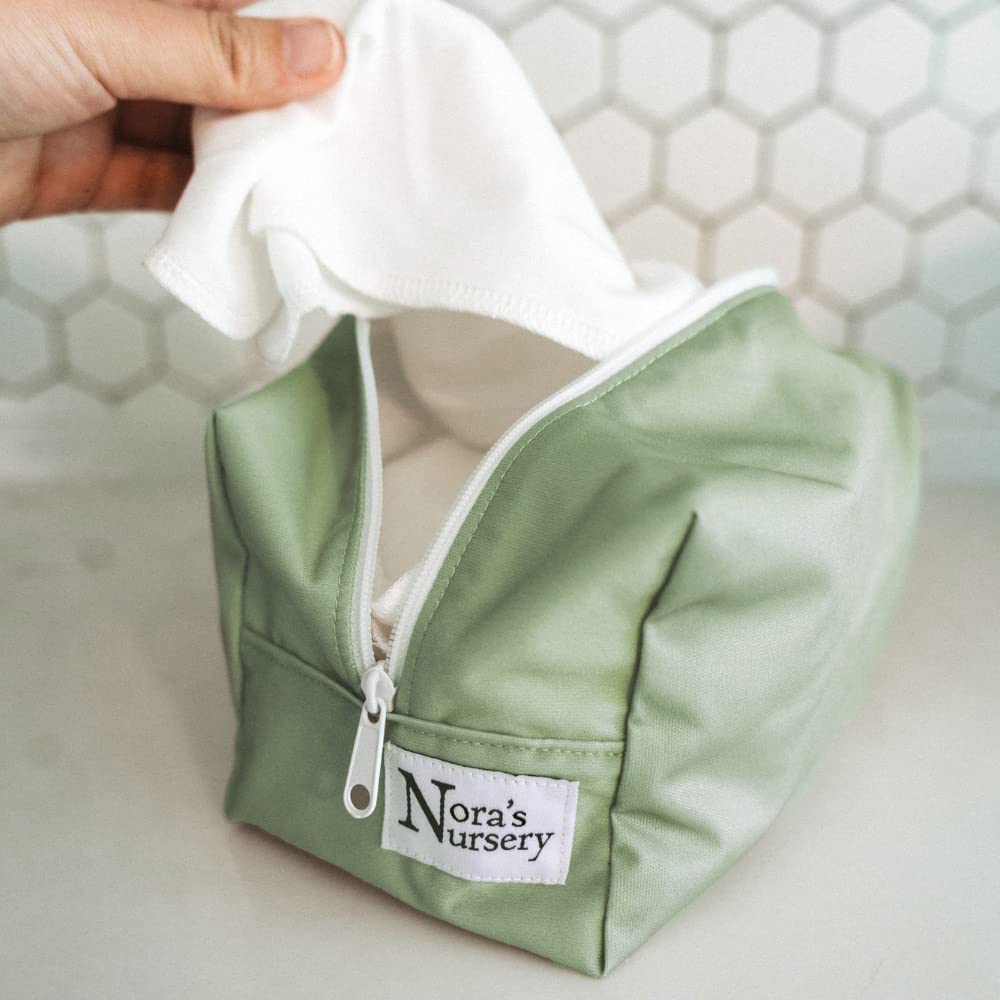 Nora's Nursery Reusable Baby Wipes, 100% Cotton Washcloths, Soft and Absorbent Towels for Newborn Bath and Face, Includes 20 Wipes with 1 Waterproof Pod for On-The-Go Moms, Ideal for Sensitive Skin