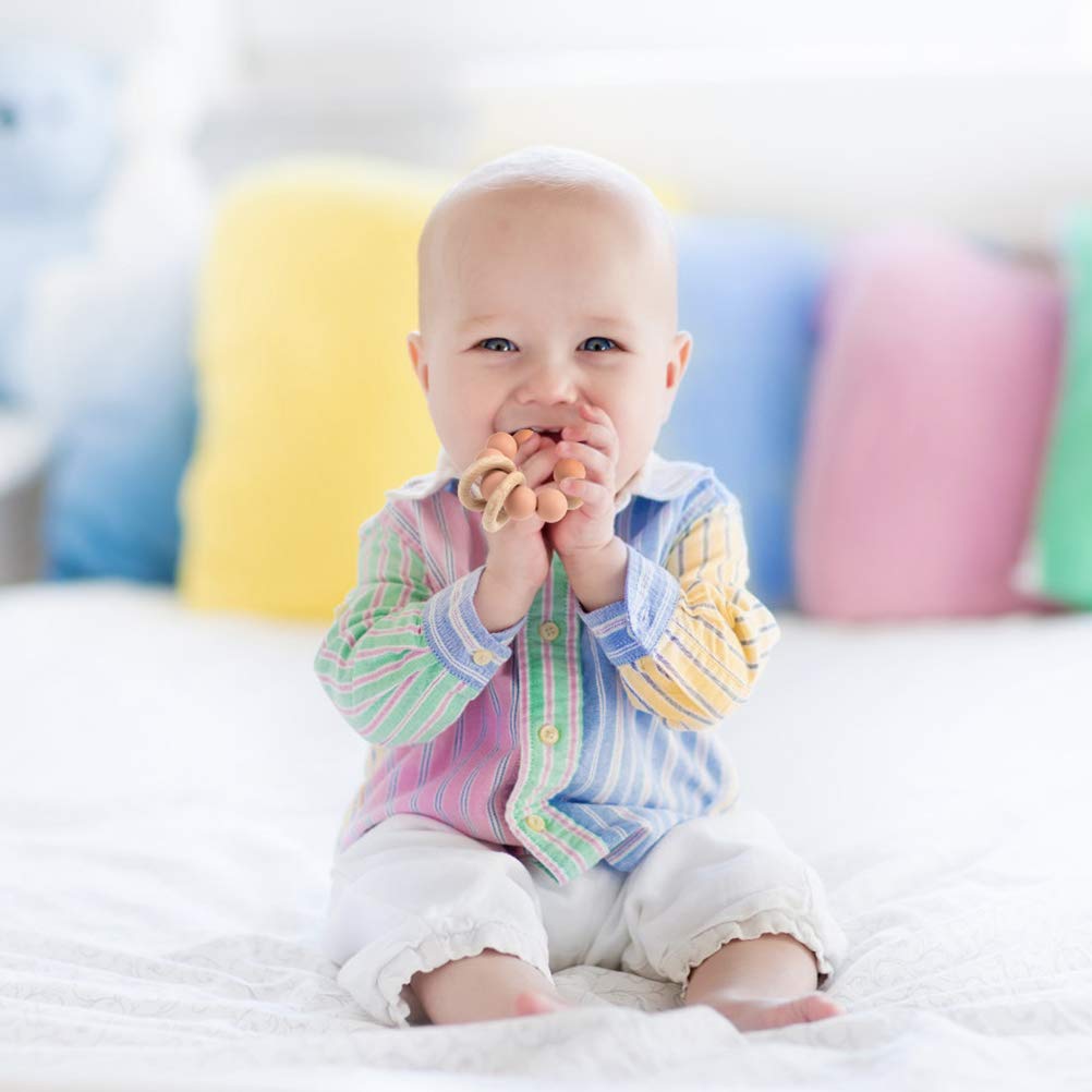Silicone Baby Teether, Food Grade Silicone & Beech Baby Teething Toy, BPA Free (Muted)