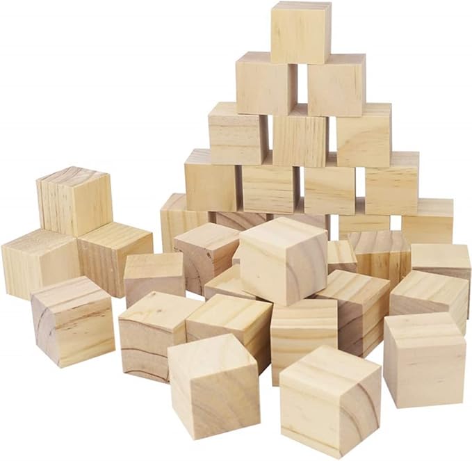1 Inch Wood Blocks for Crafts, Unfinished Wood Cubes, Natural Blank Square