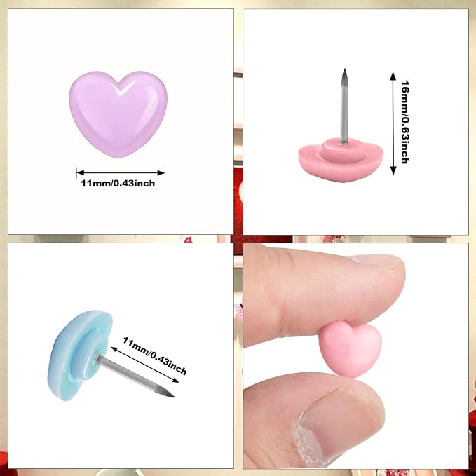 ELANE 100 Pcs Heart Thumb Tacks