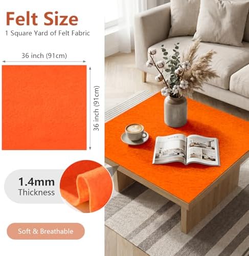 Neon Orange Felt Fabric 36'' X 36'', 1.4mm Large Felt Sheets Soft Durable