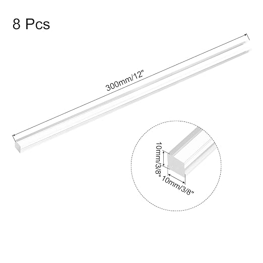 MECCANIXITY 8pcs Acrylic Square Rods 3/8" x 12" Clear Acrylic Dowel Rods Sticks
