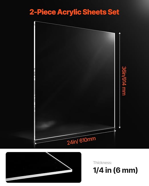 VEVOR Plexiglass Acrylic Sheet, 24 x 36 Inch 1/4 Inch Thick Clear Plastic Cast