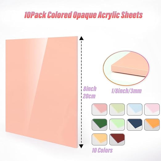 Acrylic Sheets 10 Pcs 8x8 200x200mm Pastel Plexiglass Sheets 1/8 inch Thick