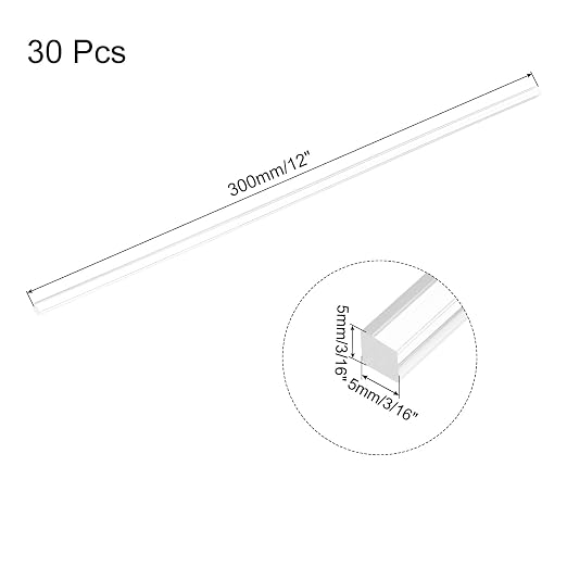 MECCANIXITY 30pcs Acrylic Square Rods 3/16" x 12" Clear Acrylic Dowel Rods